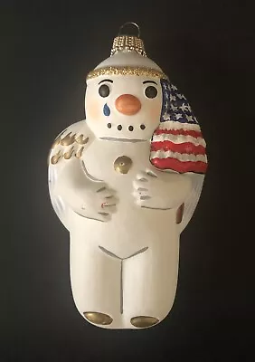 $115 • Buy Vaillancourt Folk Art VFA Snowman W/ American Flag Glass Ornament 2001 Rare