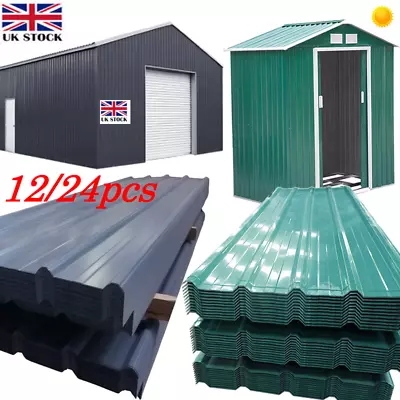 12/24 Sheets Carport Metal Roof Sheet Corrugated Roofing Galvanized Garage UK • £36.95