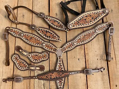 Leather Headstall And Breast Collar Set Horse Wester Headstall Tack By MOUSM • $75