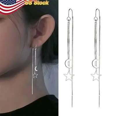 $3.69 • Buy Fashion Long Tassel Star Moon Dangle Earrings 925 Silver Plated For Women 1`pair