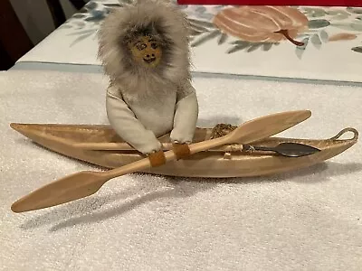 Vintage Inuit Eskimo Hide And Wood Seal Hunter Kayak • $149