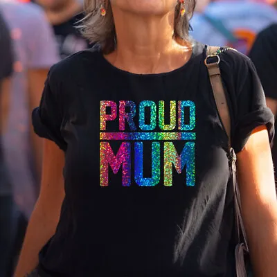 Ladies Proud Mum T Shirt Gay Pride Rainbow Glitter Son Daughter Womens Parade • £13.99