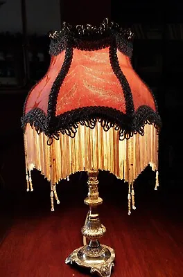 Parlour Victorian Downton Beaded Lampshade. Terracotta Silky Damask. 8  • £99