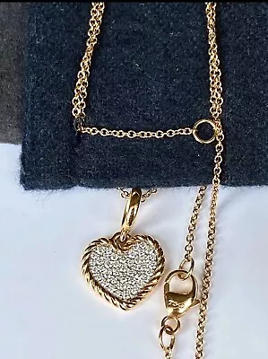 David Yurman 18k Rose Gold Diamond Pave Heart Charm Necklace /16-18” Beautiful • $1229
