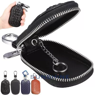 Car Remote Key Leather Fob Chain Zip-fastener Wallet Holder Bag Case Cover US • $9.73