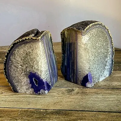 Purple Agate Bookends: 5lb 0.2oz 6.5  Wide A+ Quality Crystal Geode Book End  • $89.99