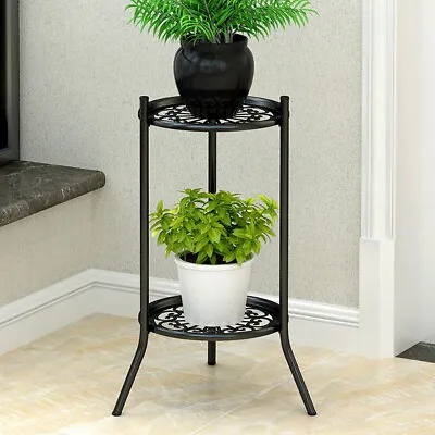 Plant Holder 2 Tier Metal Flower Pots Stand Rack Display Shelving Outdoor Indoor • £7.95