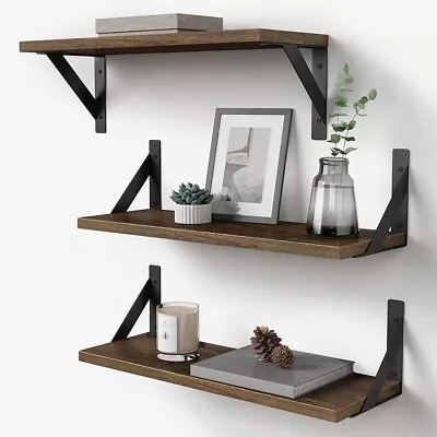 Rustic Floating Shelves Wall Mounted Set Of 3 17 Inch Natural Wood Wall Shelves • $59.45