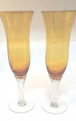 Vintage Italian Glass Wine Glasses Amber 2 • $15