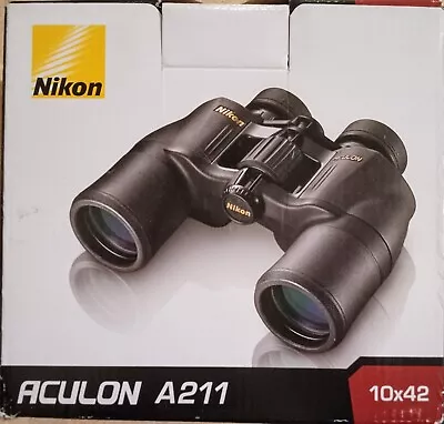 New! Nikon Aculon A211 10x42 Black/noir Binoculars # Baa812ua With Carrying Case • $87.99