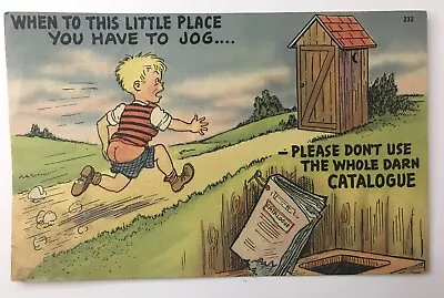 Vintage OUTHOUSE Postcard Linen BOY RUNNING W/ PANTS DOWN Comic Humorous Funny • $0.99