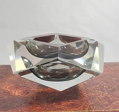 Iconic Murano Glass Sommerso Gray Diamond Ashtray Bowl Flavio Poli  • $110