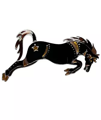 Black Stallion Brooch Horse Pony Pin Sterling Silver Plated Enamel Zarlite Zarah • $37.99