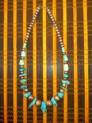 Turquoise Necklace Vintage Navajo With Silver Beads • $310