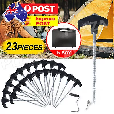 $25.95 • Buy 23x Heavy Duty Steel Screw / Drill Camping Tent Pegs Camping Outdoor Stakes