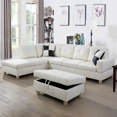 Sectional Sofa Bed Faux Leather L Shaped Couch Reversible Chaise With Ottoman • $1093.44