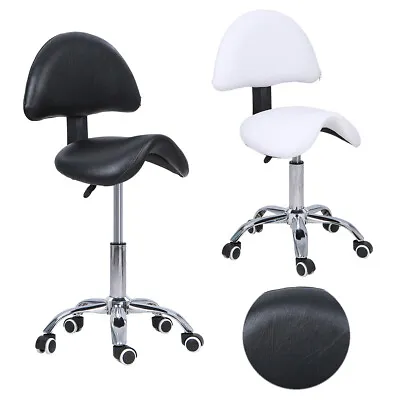 Saddle Swivel Stool With Back Massage Salon Barber Hairdressing Wheels Chair UK • £54.95