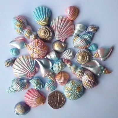 30 Edible Mermaid Pink & Blue Pearl/Gold Shimmer Sea Shells Cake Decorations • £7.25