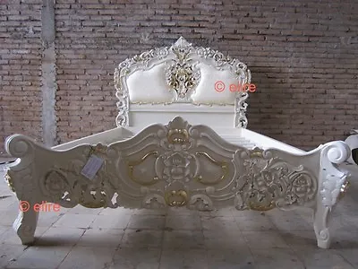 £1499 • Buy Ivory With Gold 5' UK King Size Rococo Bed Direct From Bespoke Furniture Makers