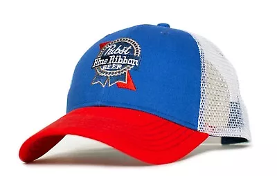 Pabst Blue Ribbon Embroidered Curved Bill Cap Hat Trucker Royal Red • $18.99