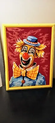 VTG MARGOT De PARIS COMPLETED  HAPPY CLOWN FINISHED NEEDLEPOINT TAPESTRY • $44.99