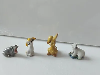 4 Miniature Vintage Animal Figures Inc Wade Lomonosov Hippo Rabbit Made In Italy • £12