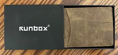 RUNBOX Slim Leather Bifold Wallet RFID Money Clip Crazy Horse Leather Brown • $19.99