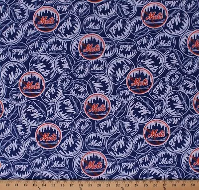 Cotton New York Mets MLB Baseball Sports Team Cotton Fabric Print BTY D159.53 • $13.95