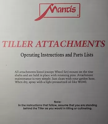 Mantis Little Wonder 7222E Garden Tiller Attachments Owner & Parts Manual • $48.99