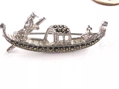 Vintage 800 Silver Marcasite Gondola Boat Pin Brooch Sterling Silver • $15