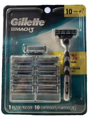 Gillette MACH3 Men's Razor Blade Cartridges Pack Of 10 Refills And 1 Handle NEW • $19.90