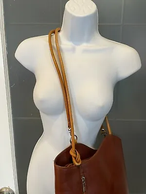 Vintage VERA PELLE Brown Italian Leather Cross Body Handbag  11”x12” 5 Zippers • $30