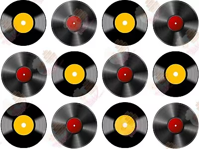 Red And Yellow LP Vinyl Music Cupcake Toppers Icing Wafer Or Card Edible • £3.99