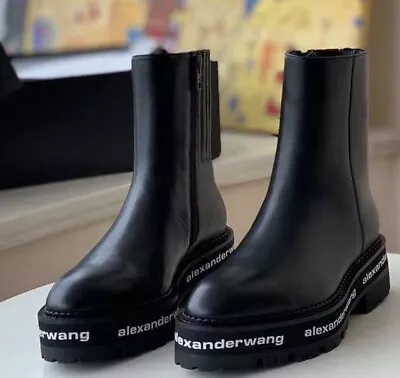 ALEXANDER WANG Leather Logo Sanford Boots Size38 NoBox New • $389