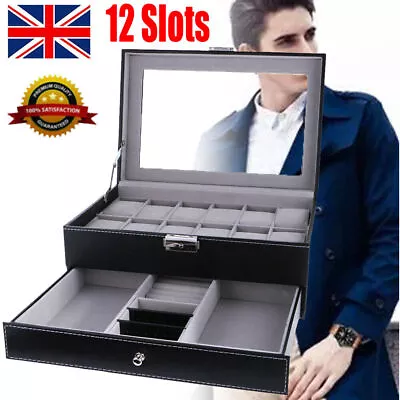 12-Slot Double-Layer Watch Case Jewelry Box Collection Organizers Storage Holder • £20.97