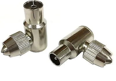£3.39 • Buy Easy Fit TV Aerial Angled Coaxial Connectors - 1x Male Plug & 1x Female Socket