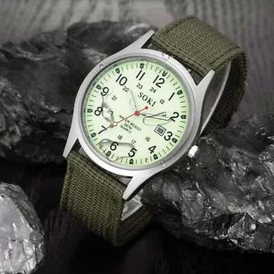 £4.40 • Buy Men’s Watches Military Leather Date Canvas Quartz Analog Army Casual Wrist Watch