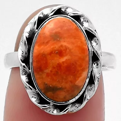 Natural Red Sponge Coral 925 Sterling Silver Ring S.7 Jewelry R-1083 • $11.49