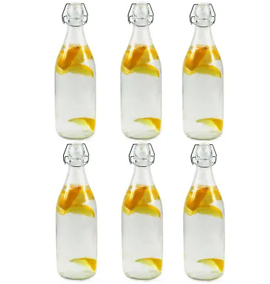 6 X 1 LITRE GLASS FLIP TOP BEER BOTTLES FOR GIN WINE HOME BREW POP WATER • £19.95