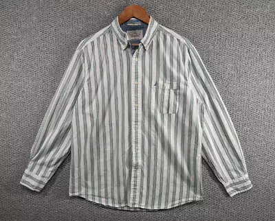 NAUTICA Yachting Men's Vintage Green Striped Casual Button Down Shirt - L • £9.50