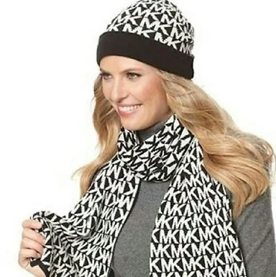 Michael Kors 2-Piece Unisex Hat & Scarf Set MK Logo OS Acrylic Reversible NWT • $34.99