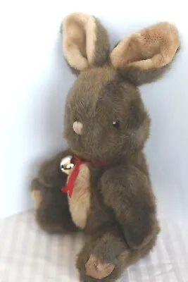 15  Vintage Mervyns Playful Pals Brown Plush Jointed Bunny Rabbit With Bell (AA) • $20
