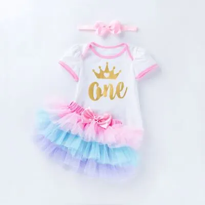 Cute 1 Year Old Baby Girl Outfits Blue Purple Pink Tutu Skirt Party Kids Clothes • £17.84