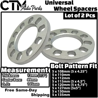 2x 12mm(1/2 ) Thick 5x110 & 5x112 Universal Wheel Spacer Fit Chevy Saturn Pontia • $18.49