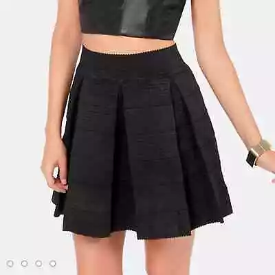 Honey Punch Black Box Pleated Bandage Textured Skater Skirt • $20