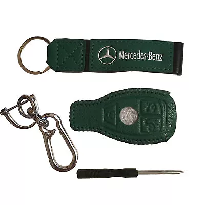 Keychain And Keyfob Holder - Green Leather And Chrome Fits Mercedes Model A • $10