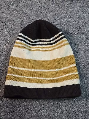 Vintage Wigwam Beanie Hat Virgin Wool Knit One Size USA Black White Yellow Boho • $19.95