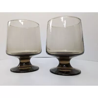 Vintage Mid Century Modern Footed Smokey Cocktail Glass Whiskey Wine Goblet MCM • $15