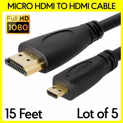 5 PCS Micro HDMI Male To HDMI Male Cable 15FT Cord For Cell Phone Camera HDTV • $27.29