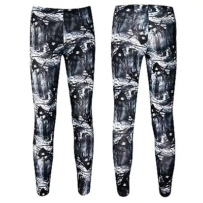 £17.99 • Buy Gothic All Over Grim Reaper Death Skulls Skeleton Bats Crow Punk Leggings Goth